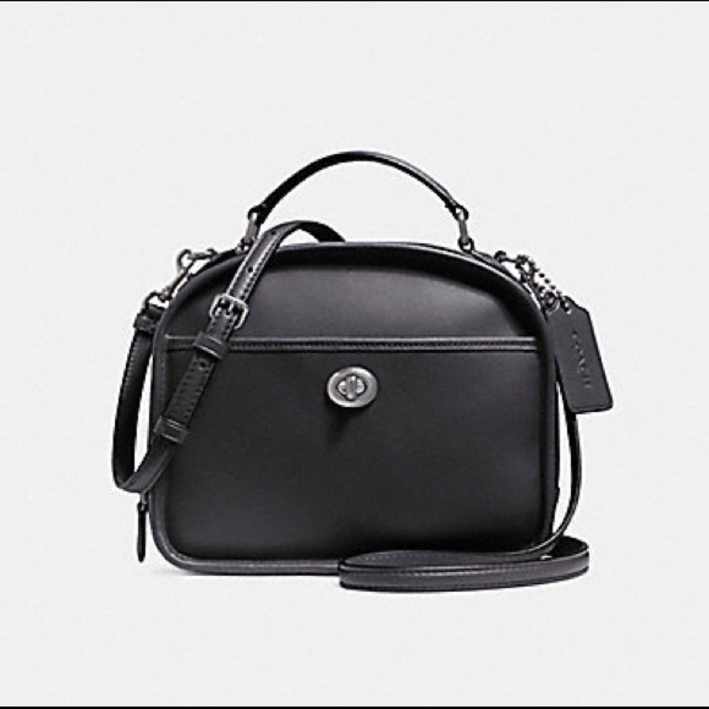 Black Coach Lunch Pail Retro Purse Leather